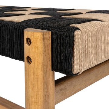 Denis 48" 2-Seat Backless 700-Lbs Support Acacia Wood Outdoor Bench With Checkerboard Woven Rope Seat
